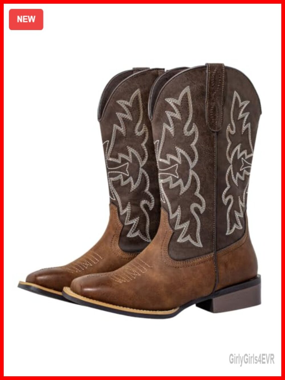 Extra Wide Calf Western Cowboy Boots Women Square Toe Pull-On Faux Leather
